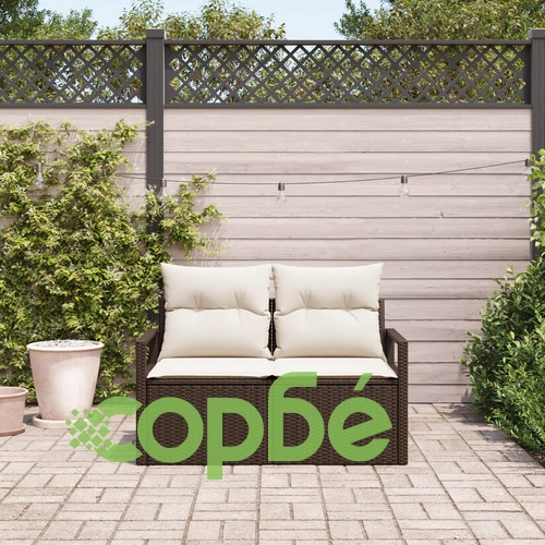 Двуместен градински диван от полиратан с възглавници в кафяв цвят, 120 x 62 x 69 см ➤ топ цена ➤ sorbe.bg