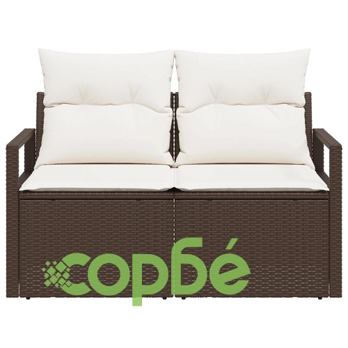 Двуместен градински диван от полиратан с възглавници в кафяв цвят, 120 x 62 x 69 см ➤ топ цена ➤ sorbe.bg