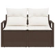 Двуместен градински диван от полиратан с възглавници в кафяв цвят, 120 x 62 x 69 см
