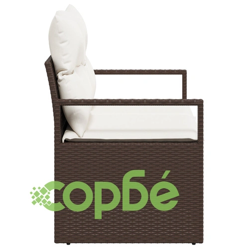 Двуместен градински диван от полиратан с възглавници в кафяв цвят, 120 x 62 x 69 см ➤ топ цена ➤ sorbe.bg