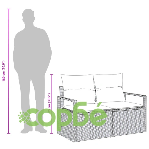 Двуместен градински диван от полиратан с възглавници в кафяв цвят, 120 x 62 x 69 см ➤ топ цена ➤ sorbe.bg