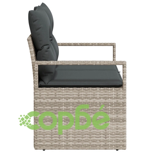 Двуместен градински диван с място за съхранение и възглавници - сив полиратан ➤ топ цена ➤ sorbe.bg