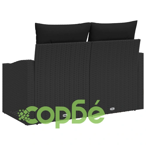 Градински диван с две места от полиротан в черно с възглавници, 123 x 62 x 69 см ➤ топ цена ➤ sorbe.bg