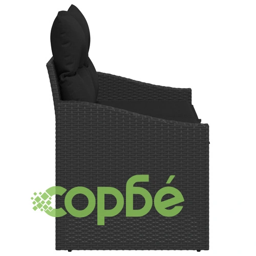 Градински диван с две места от полиротан в черно с възглавници, 123 x 62 x 69 см ➤ топ цена ➤ sorbe.bg