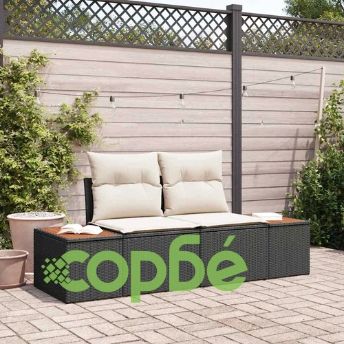 Двуместен градински диван черен 184x62x85см полиратан с възглавници ➤ топ цена ➤ sorbe.bg