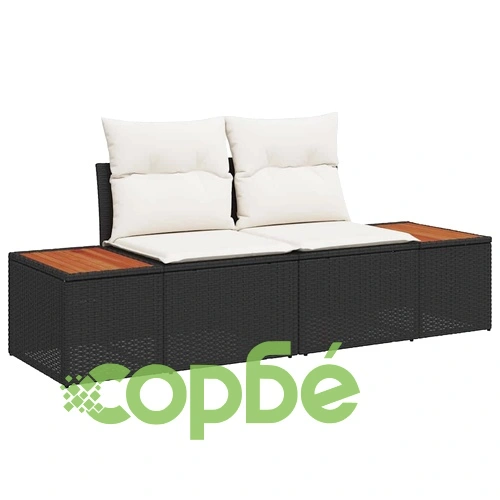 Двуместен градински диван черен 184x62x85см полиратан с възглавници ➤ топ цена ➤ sorbe.bg
