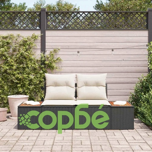 Двуместен градински диван черен 184x62x85см полиратан с възглавници ➤ топ цена ➤ sorbe.bg