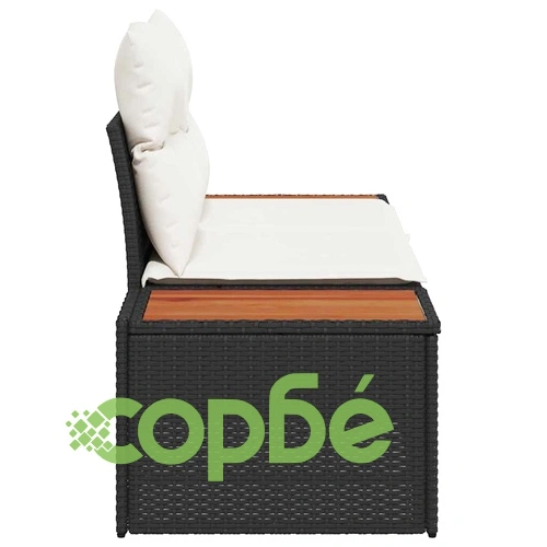 Двуместен градински диван черен 184x62x85см полиратан с възглавници ➤ топ цена ➤ sorbe.bg