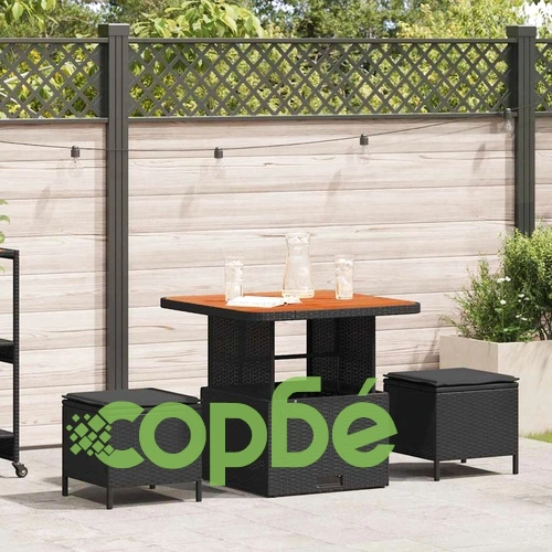 Градински комплект за хранене 3 части от полиратан и акация - черен ➤ топ цена ➤ sorbe.bg