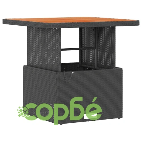 Градински комплект за хранене 3 части от полиратан и акация - черен ➤ топ цена ➤ sorbe.bg