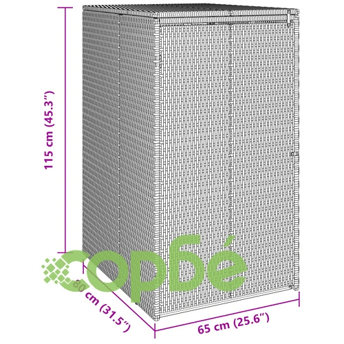 Кутия за градински отпадъци с ратанова плетеница, Сива, 65 x 80 x 115 см, Полиетилен ➤ топ цена ➤ sorbe.bg