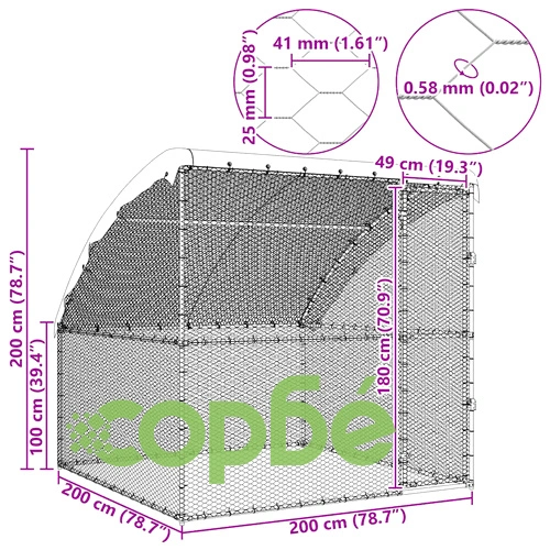 Клетка за кокошки с покрив и вратичка 200 x 200 x 200 см, поцинкована стомана, сребриста ➤ топ цена ➤ sorbe.bg