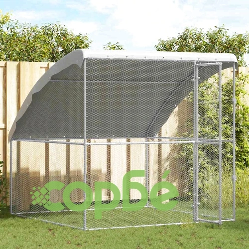 Клетка за кокошки с покрив и вратичка 200 x 200 x 200 см, поцинкована стомана, сребриста ➤ топ цена ➤ sorbe.bg