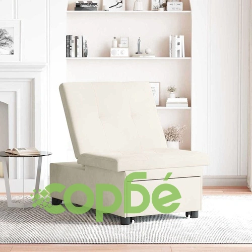 Разтегателен диван 3 в 1 крем кадифе 67x194x38 см ➤ топ цена ➤ sorbe.bg