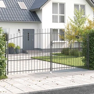 Двойна порта WOERDEN с връх на копие 400 x 175 см, стомана, сиво, с ключалка