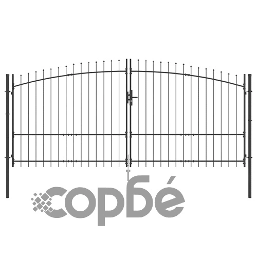 Двойна порта WOERDEN с връх на копие 400 x 175 см, стомана, сиво, с ключалка ➤ топ цена ➤ sorbe.bg
