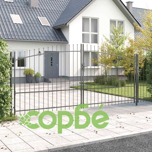 Двойна порта WOERDEN с връх на копие 400 x 175 см, стомана, сиво, с ключалка ➤ топ цена ➤ sorbe.bg