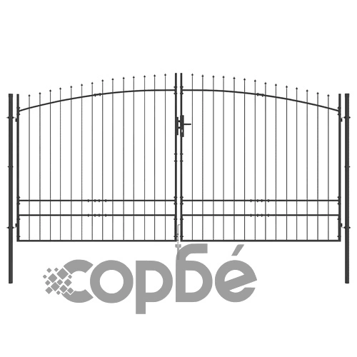 Градинска врата от стомана с копиевидни върхове сива 200x400 см с ключалка ➤ топ цена ➤ sorbe.bg