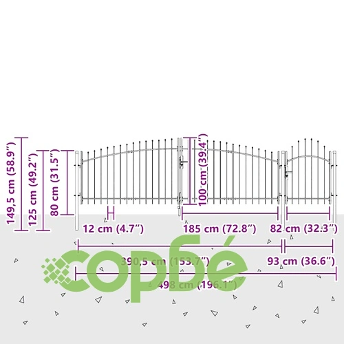 Градинска врата от прахово боядисана стомана черна 100x500 см ➤ топ цена ➤ sorbe.bg