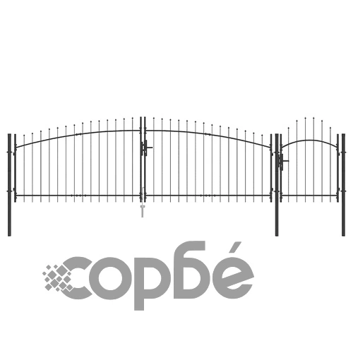 Градинска врата с копия от прахово боядисана стомана черна 125x500 см ➤ топ цена ➤ sorbe.bg