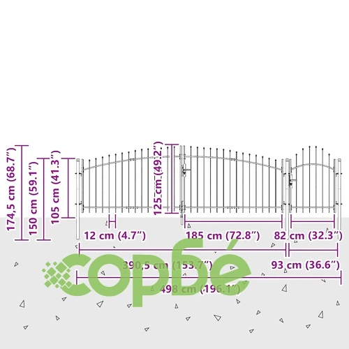 Градинска врата с копия от прахово боядисана стомана черна 125x500 см ➤ топ цена ➤ sorbe.bg