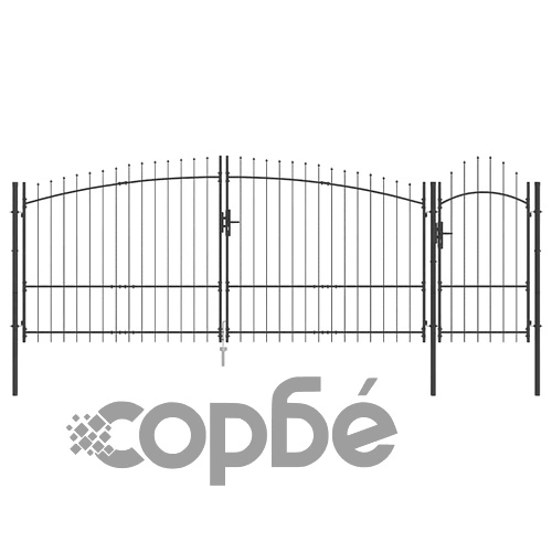 Градинска врата с копия от прахово боядисана стомана черна 175х500 см ➤ топ цена ➤ sorbe.bg