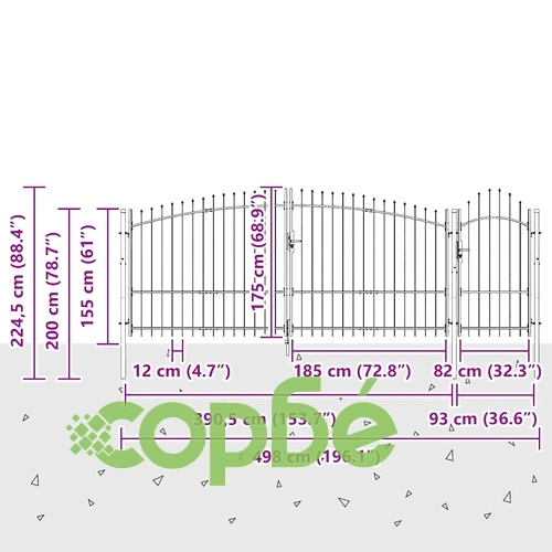 Градинска врата с копия от прахово боядисана стомана черна 175х500 см ➤ топ цена ➤ sorbe.bg
