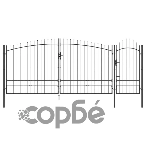 Градинска врата от прахово боядисана стомана черна 195х500 см ➤ топ цена ➤ sorbe.bg