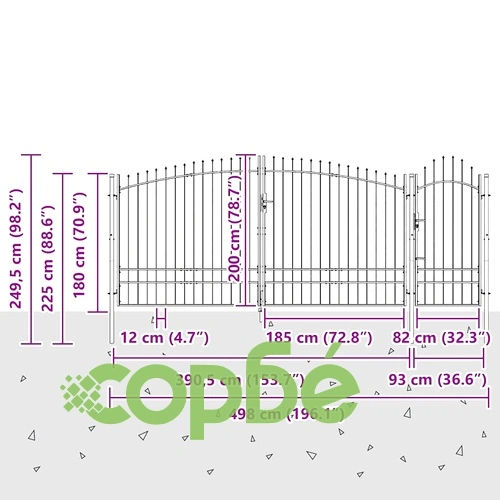 Градинска врата от прахово боядисана стомана черна 195х500 см ➤ топ цена ➤ sorbe.bg