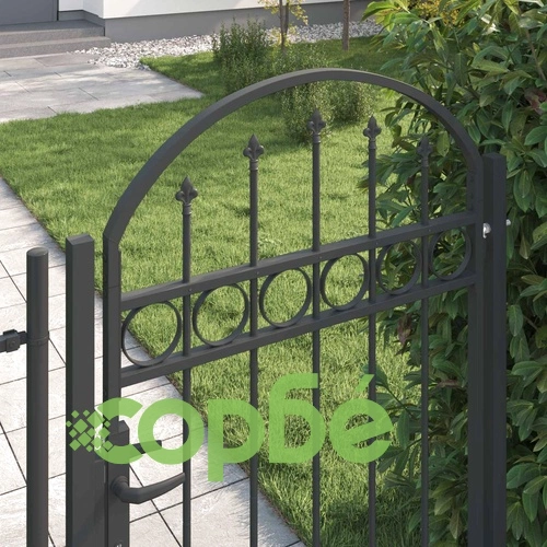 Врата за ограда ASSEN с арка, стомана, 100 x 150 см, сива, с ключалка ➤ топ цена ➤ sorbe.bg