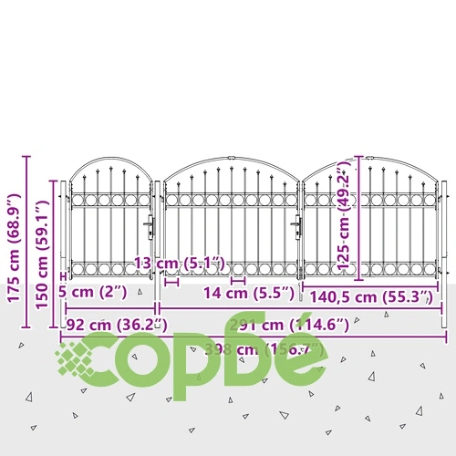 Врата за ограда с арков връх ASSEN, 4 x 1,25 м, стомана, сива ➤ топ цена ➤ sorbe.bg