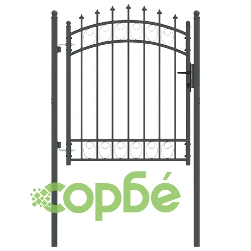 Оградна врата с шипове и заключване от прахово боядисана стомана сива 104x172 см ➤ топ цена ➤ sorbe.bg