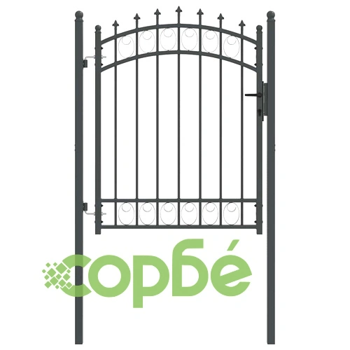 Оградна врата с шипове и заключване от стомана сива 104x180 см ➤ топ цена ➤ sorbe.bg
