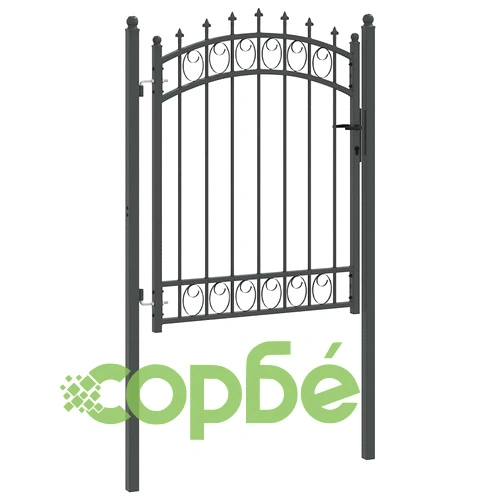 Оградна врата с шипове и заключване от стомана сива 104x180 см ➤ топ цена ➤ sorbe.bg