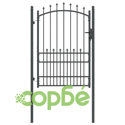 Оградна врата с шипове и заключване от стомана сива 104x195 см ➤ топ цена ➤ sorbe.bg