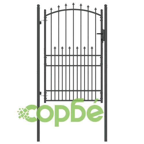 Оградна врата с шипове и заключване от стомана сива 104x207 см ➤ топ цена ➤ sorbe.bg