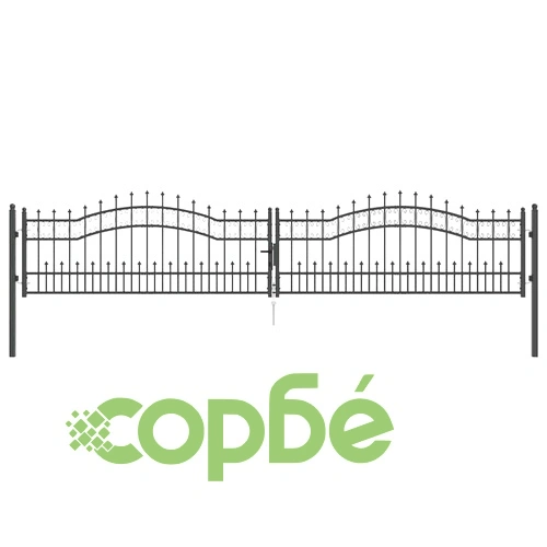 Врата за ограда с връх тип копие KAMPEN, стомана, 404 x 120 см, сива ➤ топ цена ➤ sorbe.bg