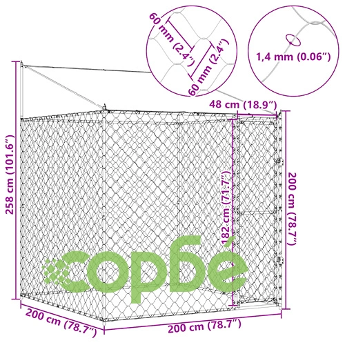 Кучешка клетка с покрив от поцинкована стомана 200 x 200 x 258 см ➤ топ цена ➤ sorbe.bg