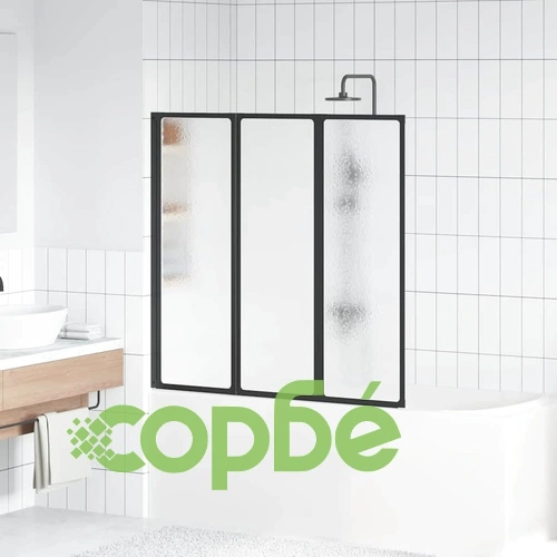 Душ параван от алуминий с 3 сгъваеми панела, черен, 120 x 2 x 117 см ➤ топ цена ➤ sorbe.bg