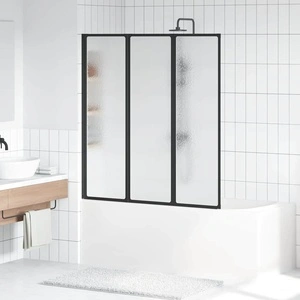 Сгъваем душ параван за вана 140x132 см, 3 панела, черен алуминий