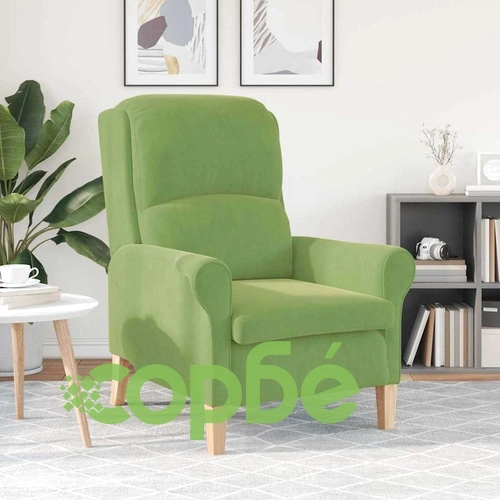 Фотьойл от кадифе светлозелен 76x94x102 см с дървена рамка ➤ топ цена ➤ sorbe.bg