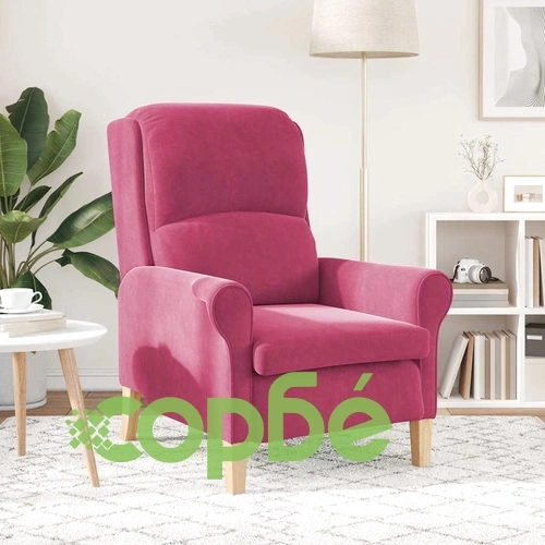 Фотьойл виненочервен кадифе 76x94x102 см с дървена рамка ➤ топ цена ➤ sorbe.bg