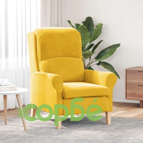 Кадифено фотьойл жълто 76x94x102 см с дървена рамка ➤ топ цена ➤ sorbe.bg