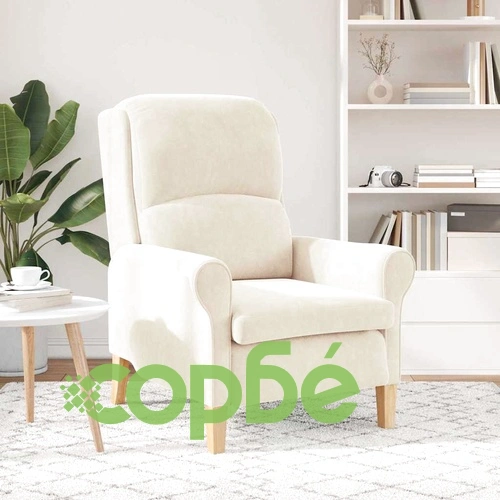 Кадифено кресло крем 76x94x102 см с дървена рамка ➤ топ цена ➤ sorbe.bg