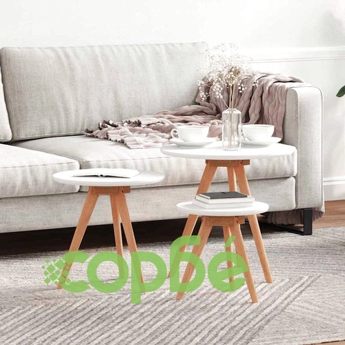 Комплект масички за кафе от орехово дърво и MDF 50x50x46 см - 3 броя ➤ топ цена ➤ sorbe.bg