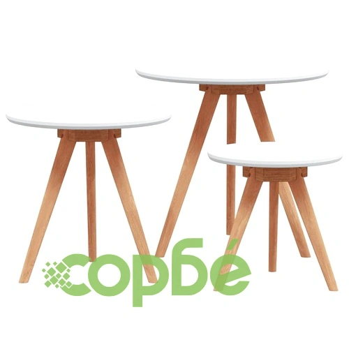 Комплект масички за кафе от орехово дърво и MDF 50x50x46 см - 3 броя ➤ топ цена ➤ sorbe.bg