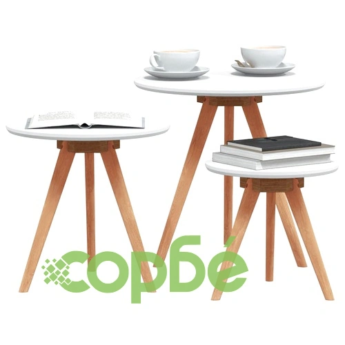 Комплект масички за кафе от орехово дърво и MDF 50x50x46 см - 3 броя ➤ топ цена ➤ sorbe.bg