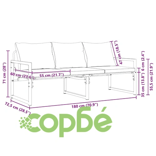 Градинска пейка от стомана с прахово покритие черна 180 x 72.5 x 71 см ➤ топ цена ➤ sorbe.bg