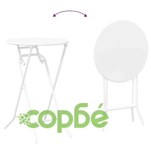 Бистро комплект 3 части сгъваем бял стомана 50x50x72 см ➤ топ цена ➤ sorbe.bg