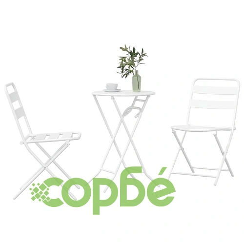 Бистро комплект 3 части сгъваем бял стомана 50x50x72 см ➤ топ цена ➤ sorbe.bg